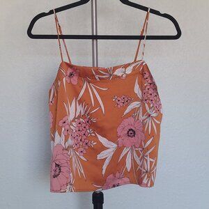 Express Orange Floral Cami Top - Pink White Flowers - Square Neck - Size M